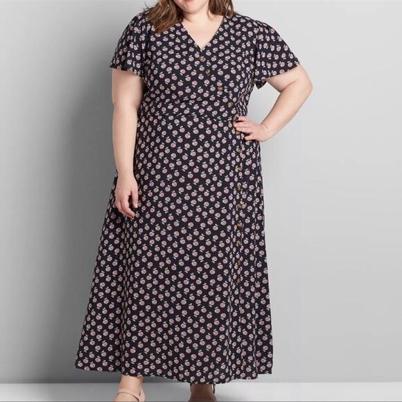 NWT Lane Bryant asymmetrical button front midi / maxi dress navy/coral/white 14 - Picture 1 of 16